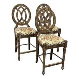 Custom Design Faux Finish Upholstered Counter Stools, Set of Three