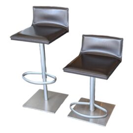 Renzo Fauciglietti and Graziella Bianchi for Frag Bella Adjustable Leather Barstools, Pair. Original Price: $2,000