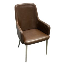 C B2 Aragon Brown Leather + Steel Frame Dining Arm Chair. Original Price: $370