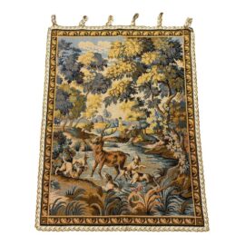 Vintage Style Aubusson Belle Tapisserie "Scène Chasse Chiens Cerf Riviere"