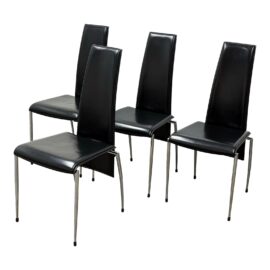 Arper Italian Black Leather Dining Chairs, Set of Four. Original Price: $3,050