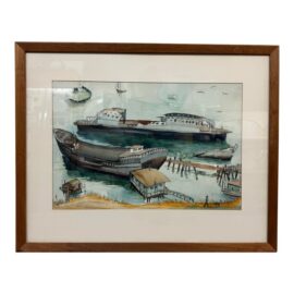 Circa 1941 Elsie Lower Pomeroy "Sausalito" Original Watercolor, Signed + Dated