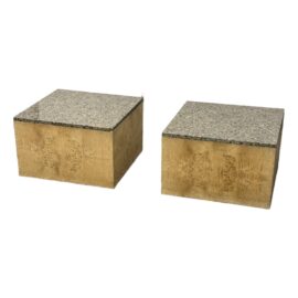 Stone & Burl Wood Side Tables, Pair