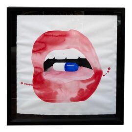 Jonathan Adler "Lips" Watercolor Painting, Framed