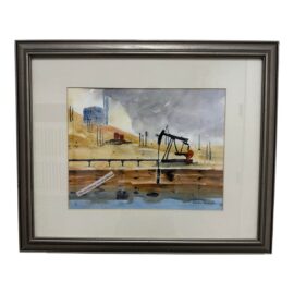 Vintage Framed Water Color "The Devastating Cost of Pollution" Signed by Artist