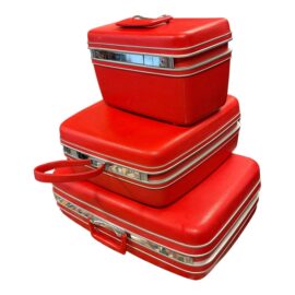 Vintage Samsonite Sentry Silhoutte Collection Red Train Case + Suitcases, Set of Three