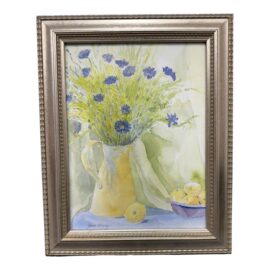 Jane Flury Floral Watercolor, Signed