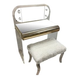 Circa 1980's Creations at Dallas for Hill Manufacturing Lucite Lighted Vanity + Bench, Set