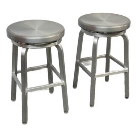 Crate & Barrel Brushed Aluminum Counter Stools, Pair