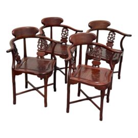 Vintage Rosewood Asian-Inspired Corner Chairs, Set of Four
