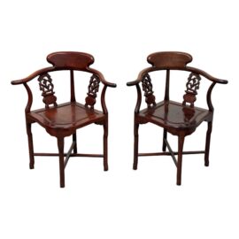 Vintage Rosewood Asian-Inspired Corner Chairs, Pair