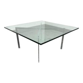 Mies Van Der Rohe for Knoll Studio Tempered Glass + Chrome Square Coffee Table. Original Price: $2,600