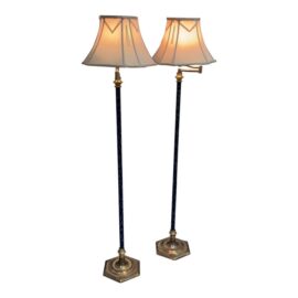 Neoclassical Style Swing Arm Floors Lamps, Pair