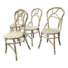 Matthew Izzo Home Faux Bois Outdoor Garden Chairs, Set of Four. Original Price: $3,575