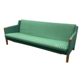Mid 20th Century Green Striped Sleeper Sofa Converting to Futon