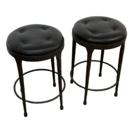 Gregorius Pineo Edwin Iron + Leather Counter Stools, Pair. Original Price: $6,000