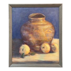 S. Fink Still Life With Urn + Apples Signed Painting, Framed