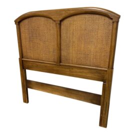 Thomasville Twin Size Walnut Headboard With Rattan Panels