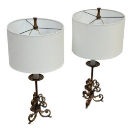 Vintage Italian Style Gilt Finished Table Lamps, Pair