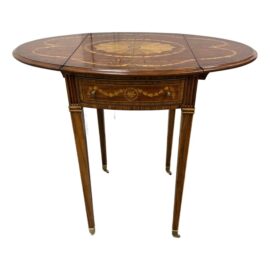 Maitland-Smith Mahogany With Inlaid Parquetry Pembroke Side Table With Drawer