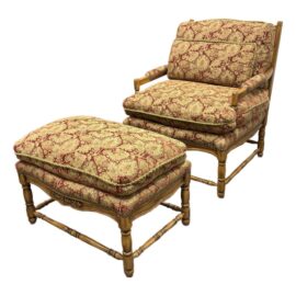 Bausman Bench Made Furniture Occasional Chair + Ottoman, Set. Original Price: $4,800