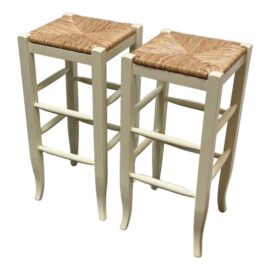 Pottery Barn Napoleon Rush Seat Bar Stools, Pair
