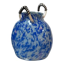 Circa 2000 Michael Fod Speckled Blue With White & Black Handles Vessel, Signed. Original Price: $2,000