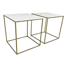 Marble + Gold Finish Side Tables, Pair