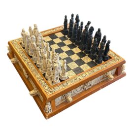 Aztec Mayan Style Stone Resin Chest Table + Players, Set