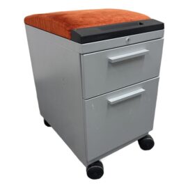 Mobile File Cabinet With Fiery Orange Velour Seat