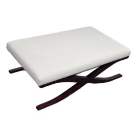 Custom Cream Wool Upholstered With Mahogany Frame Ottoman