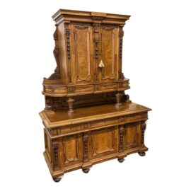 Circa 1880 Austrian Two Piece Burl Wood + Oak Cabinet