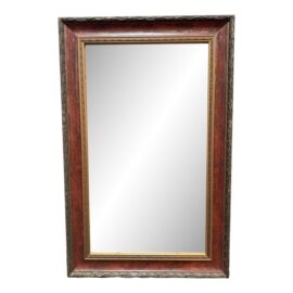 Red With Gold Trim Wall Mirror and Etched Window Pane