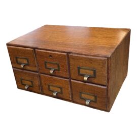 Vintage Wabash Cabinet Company Solid Oak Index Card, Six Drawers