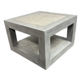 Serena & Lily Mercer Square Gray Wood Raffia Table. Original Price: $1,000