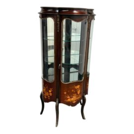 Vintage Marquetry Curved Glass Display Cabinet