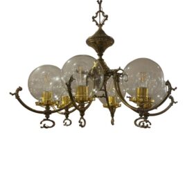 Victorian Six Light Glass Globe Brass Chandelier