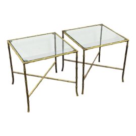 Vintage Regency Inspired Faux Bamboo Side Tables, Pair