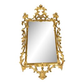 Antique Rococo Scroll Carved Gilt Wood Wall Mirror