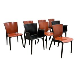 Josep Lluscà for Cassina Cos Leather Dining Chairs, Set of Eight