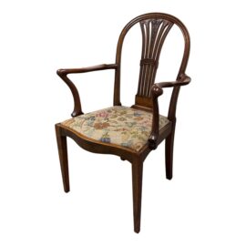 Antique Georgian Hepplewhite Style Floral Upholstered Mahogany Carver Chair