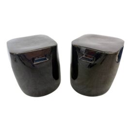 Pottery Barn Black Ceramic Garden Stools, Pair. Original Price: $600