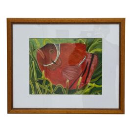 Circa 2002 Ederris Mixed Media Red Fish Artwork