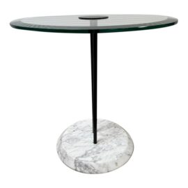 Circa 1980's Cattellan Italia Vintage Marquina Marble + Glass Side Table