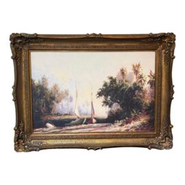 Malarz Peace River Sunset Reproduction Print in Ornate Gilt Frame. Original Price: $750