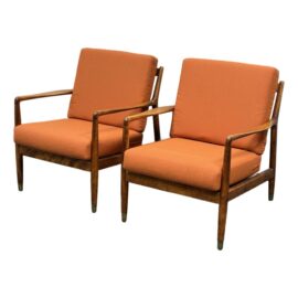 Folke Ohlsson for Dux Mid 20th Century Swedish Walnut Lounge Chairs, Pair