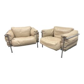 In the Style of Lc3 Modele Lounge Chairs, Pair