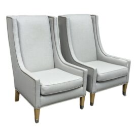Custom Kravet Contemporary Slope Arm Chairs, Pair