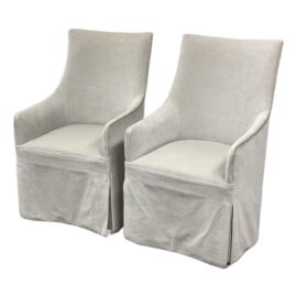 Restoration Hardware Ella Slope Skirted Velvet Arm Chairs, Pair. Original Price: $2,060
