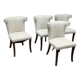 William Sonoma Regency Italian Ivory Leather Dining Side Chairs, Set of Four. Original Price: $4,000
